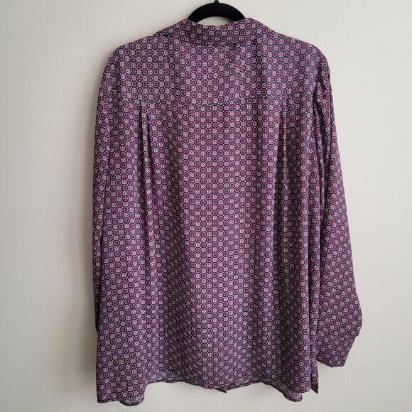 Chelsea & Theodore Womens Blouse Plus Size 2X Gray Burgundy Geometric Boho - Picture 7 of 9